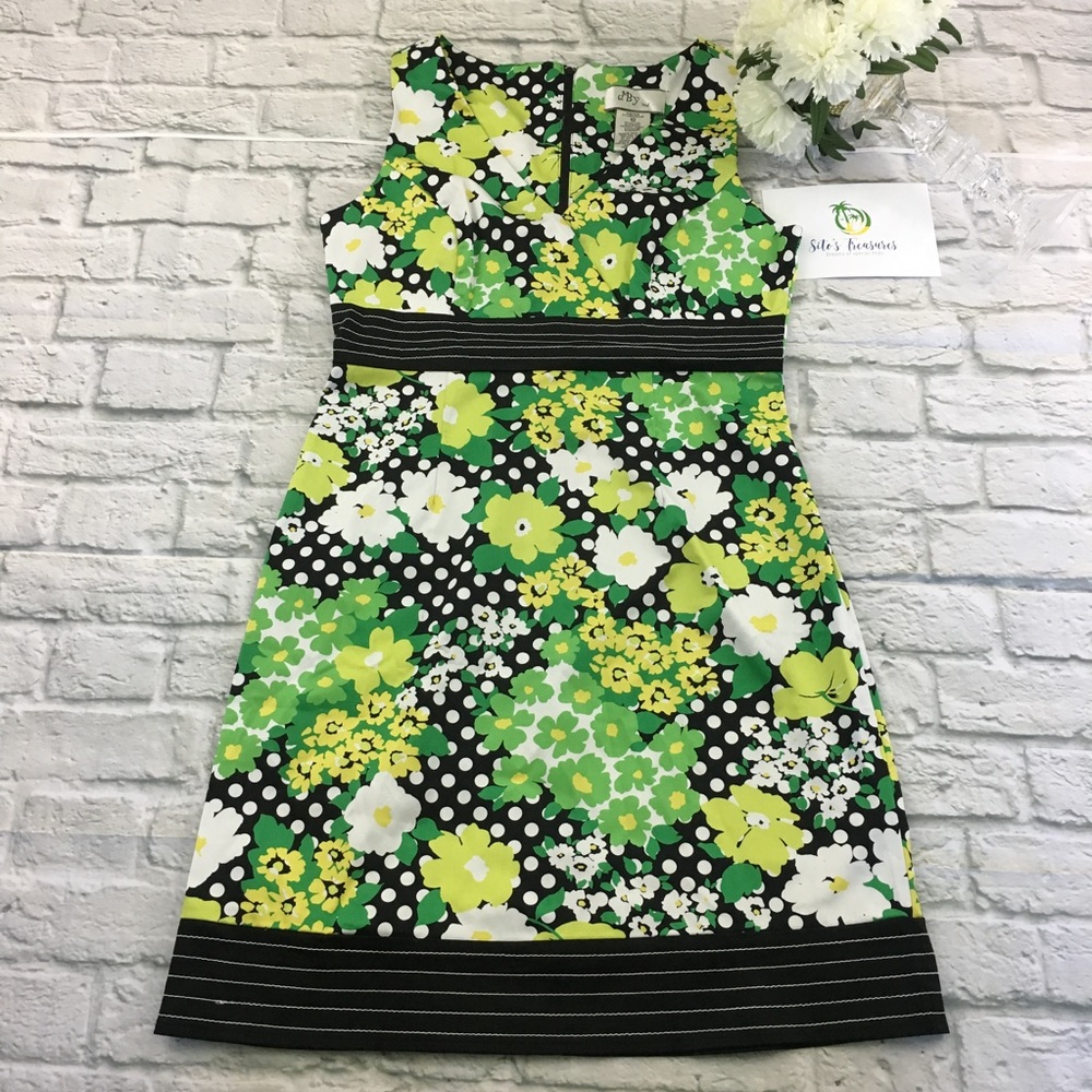 DBY Ltd Sun Dress  Polka Dot Floral Print Stretch